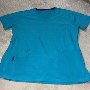 Carhartt blue and purple scrub top size xl soft lightweight pockets v neck